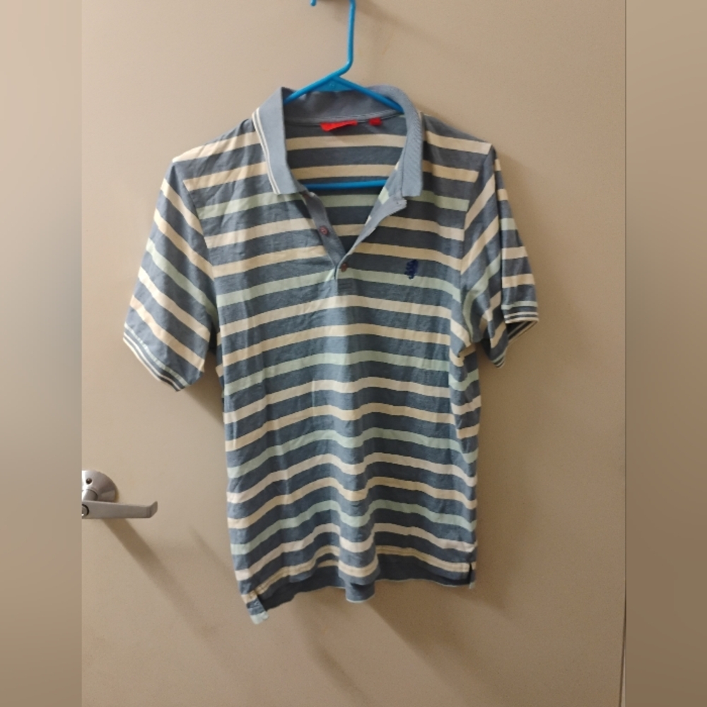 Pringle Of Scotland Mens Striped Blue Short Sleeve Polo Top Sz S